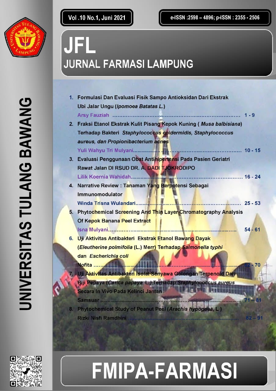 					View Vol. 10 No. 1 (2021): JFL : Jurnal Farmasi Lampung
				