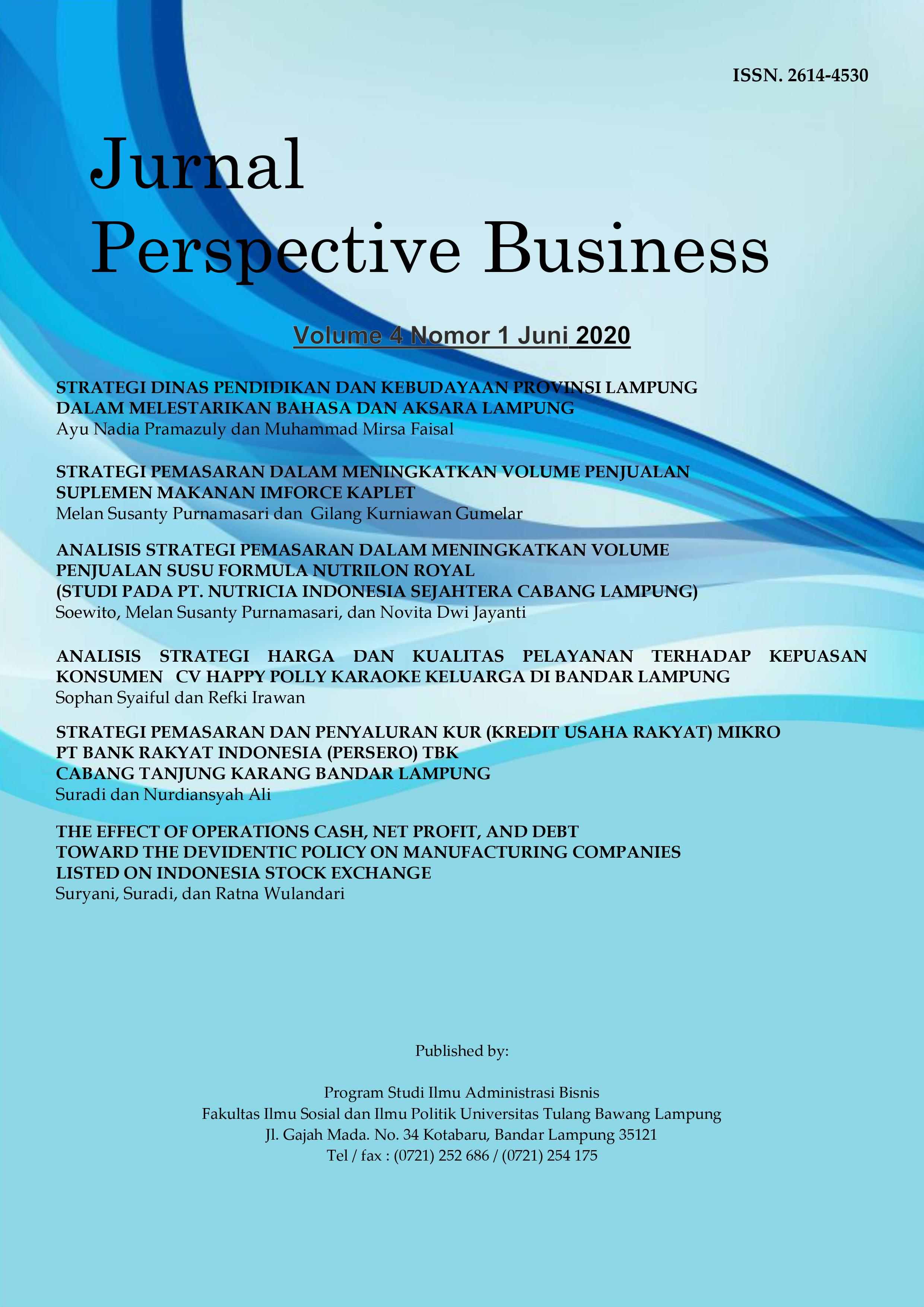 					Lihat Vol 4 No 1 (2020): Jurnal Perspective Business
				